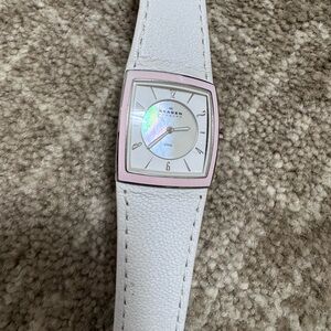 Skagen White and Pink Square Dial Watch